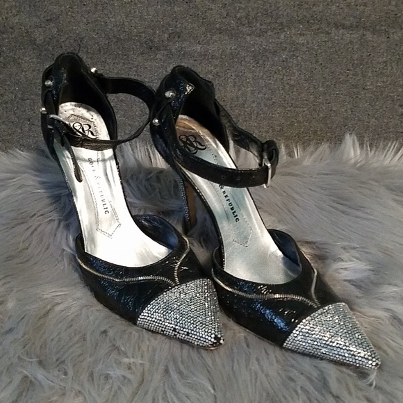 Black and silver ankle strap pumps - Picture 1 of 6